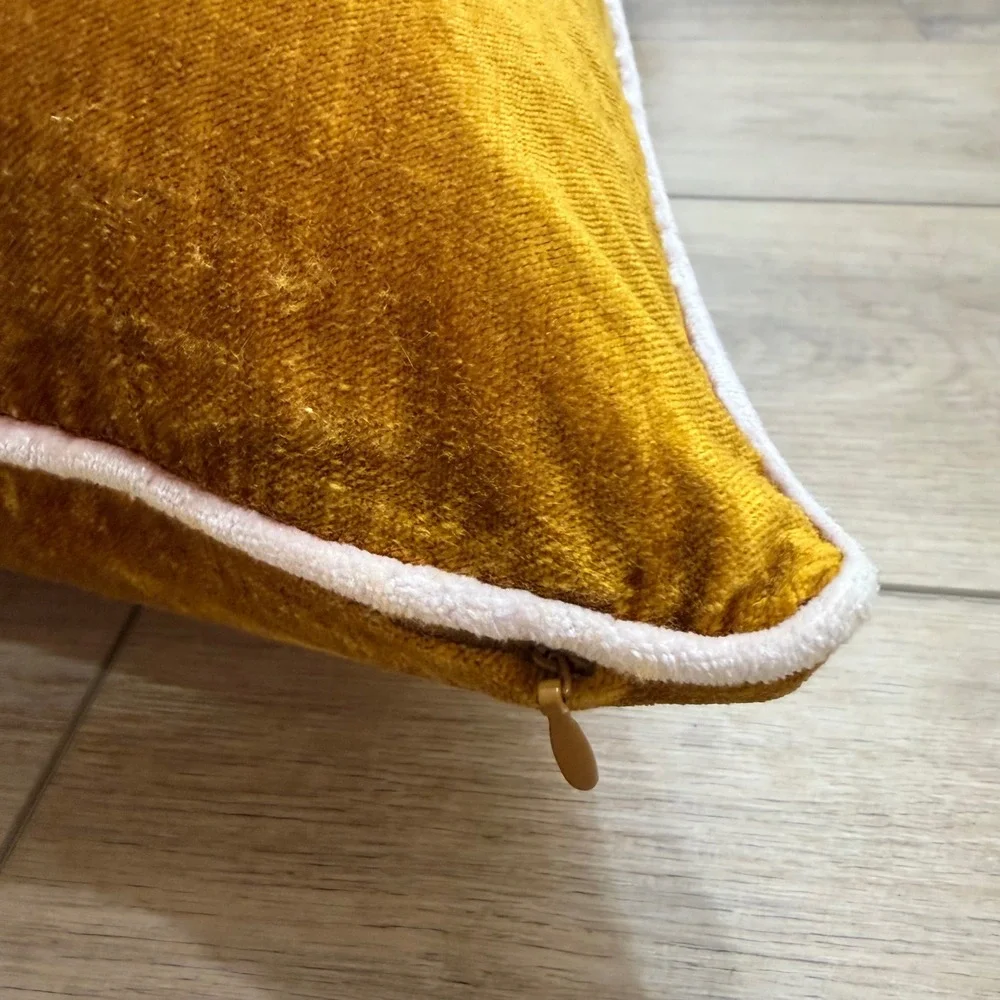 Anthropologie Adelina Velvet Pillow Mustard Yellow Feather‎ Insert 20x20 Boho